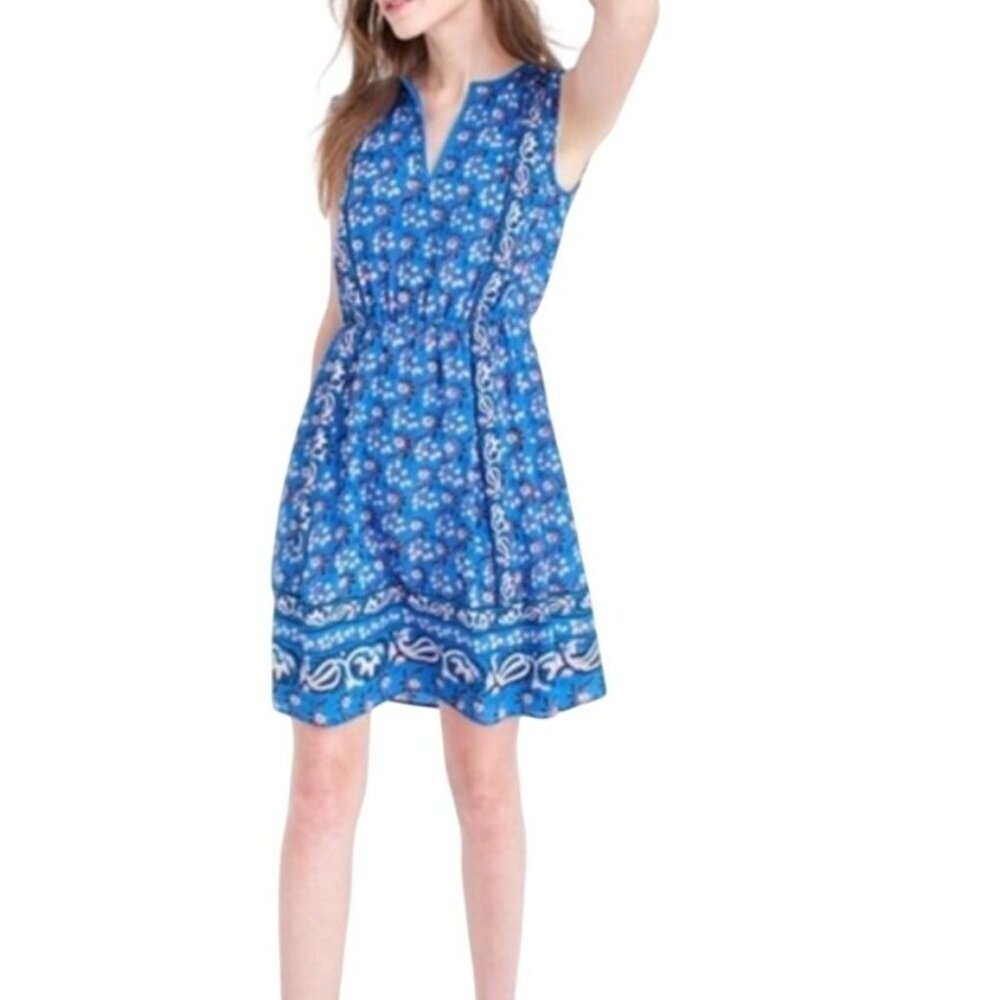 J. Crew Blue Vintage Scarf Dress size 4 Silk Ditsy Floral